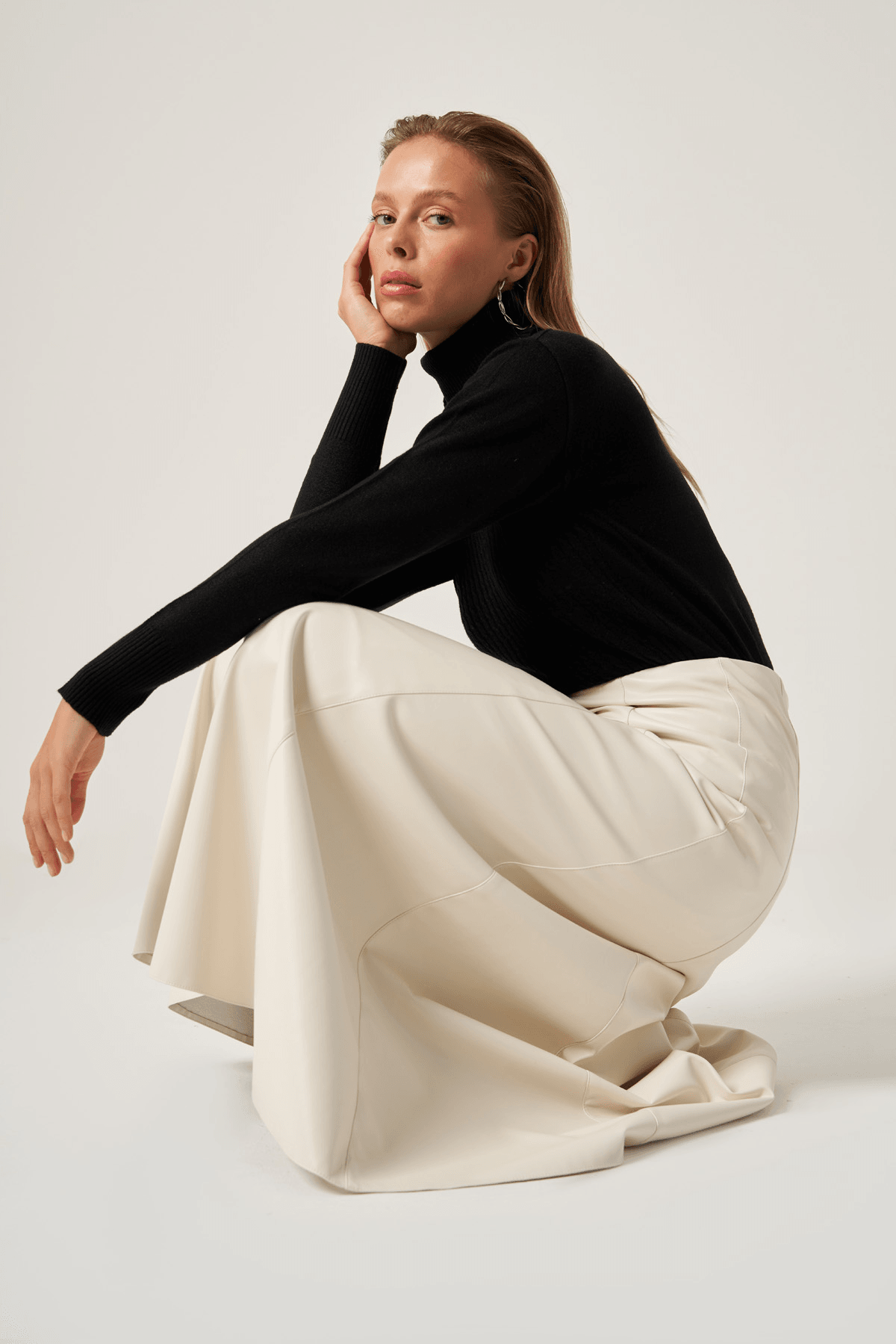 Vegan Deri Yüksek Bel Etek 4800