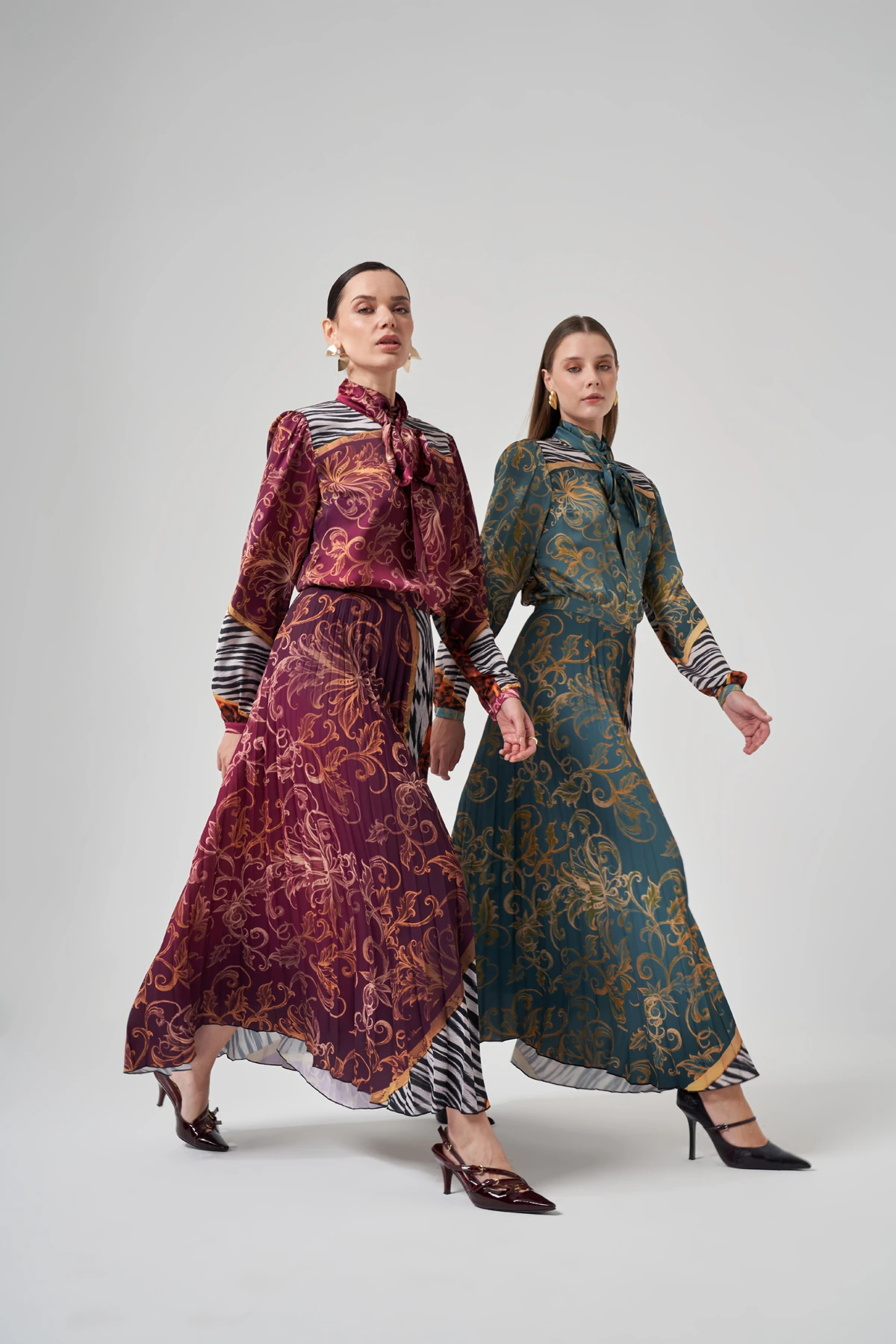 Pileli Desenli Uzun Etek 4203 - BORDO