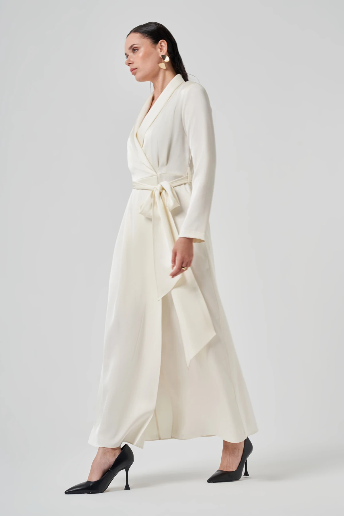 Saten Kuşaklı Kruvaze Elbise 2183 