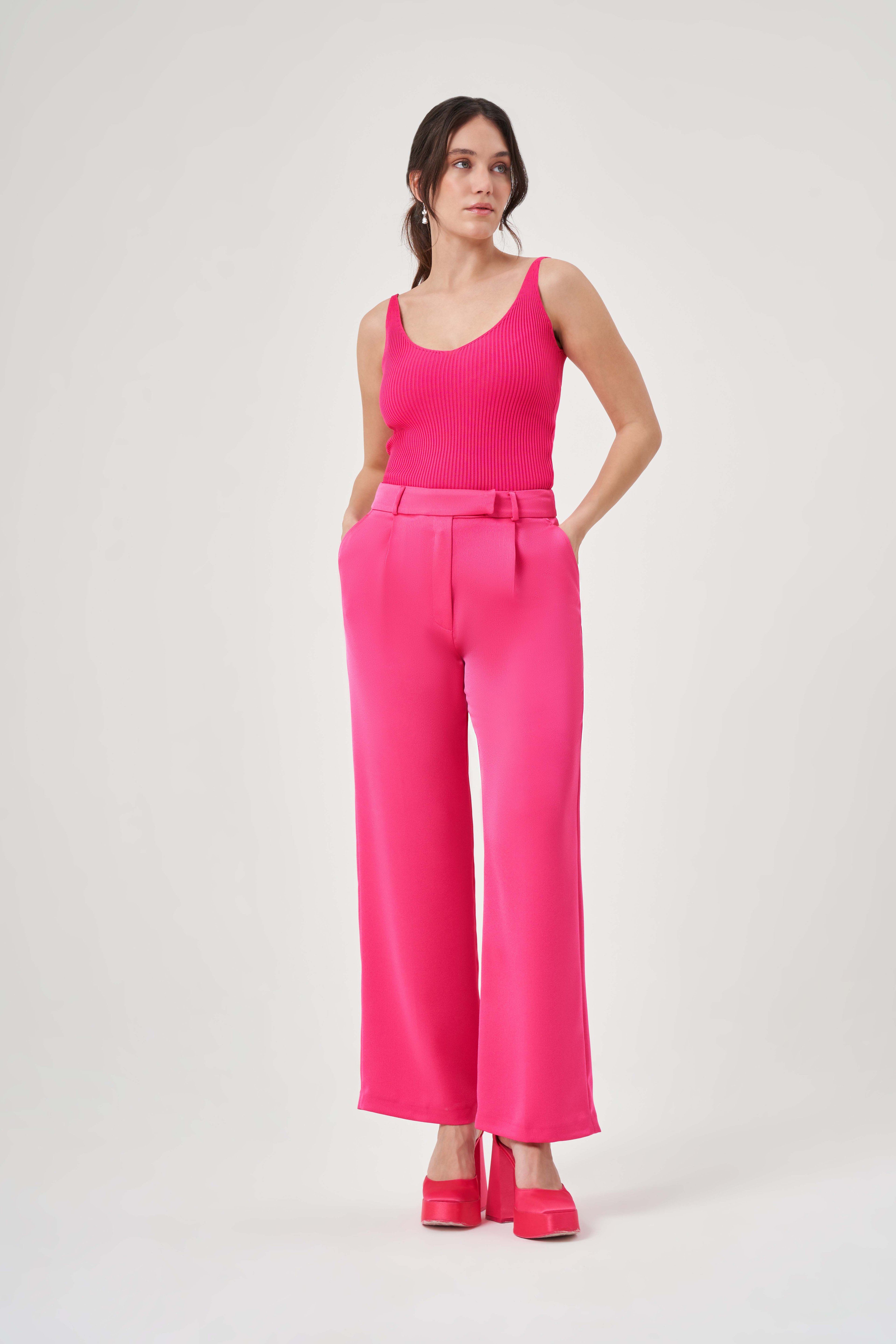 Saten Palazzo Kesim Pantolon 5718 - FUŞYA
