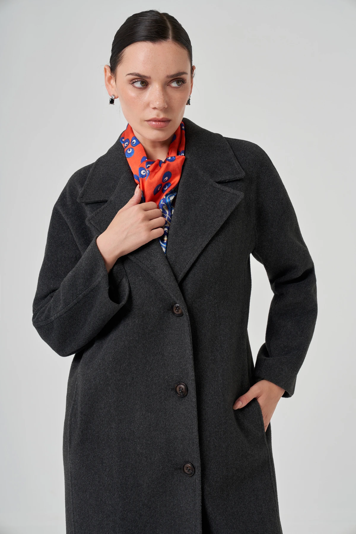 Düğmeli Oversize Kaşe Kaban 1214