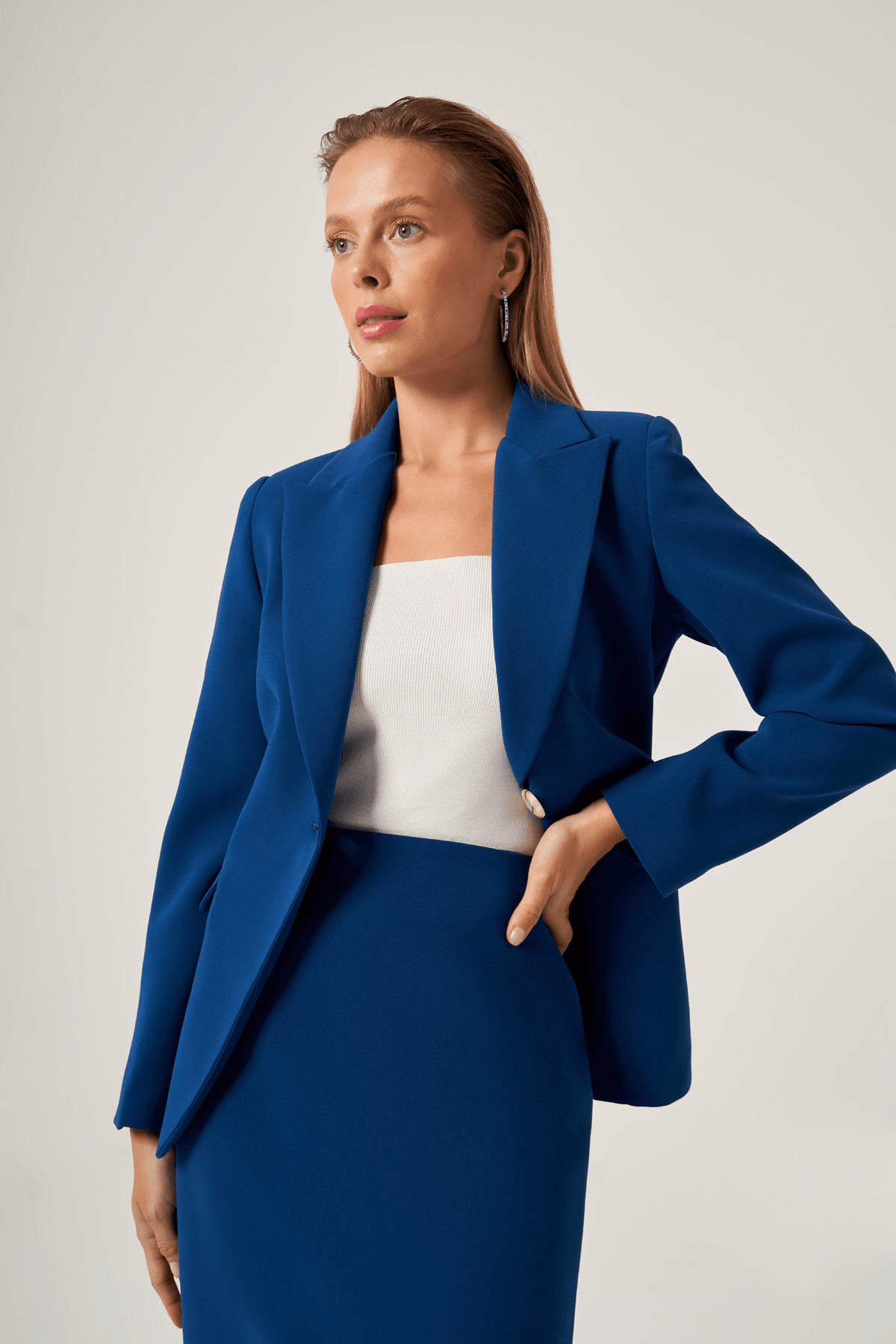 Fularlı Krep Blazer Ceket 6824 - PETROL