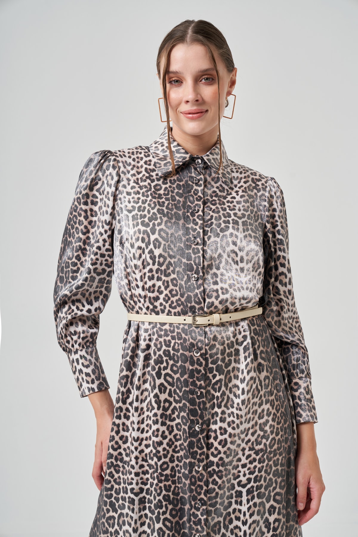 Leopar Desenli Gömlek Elbise 2021