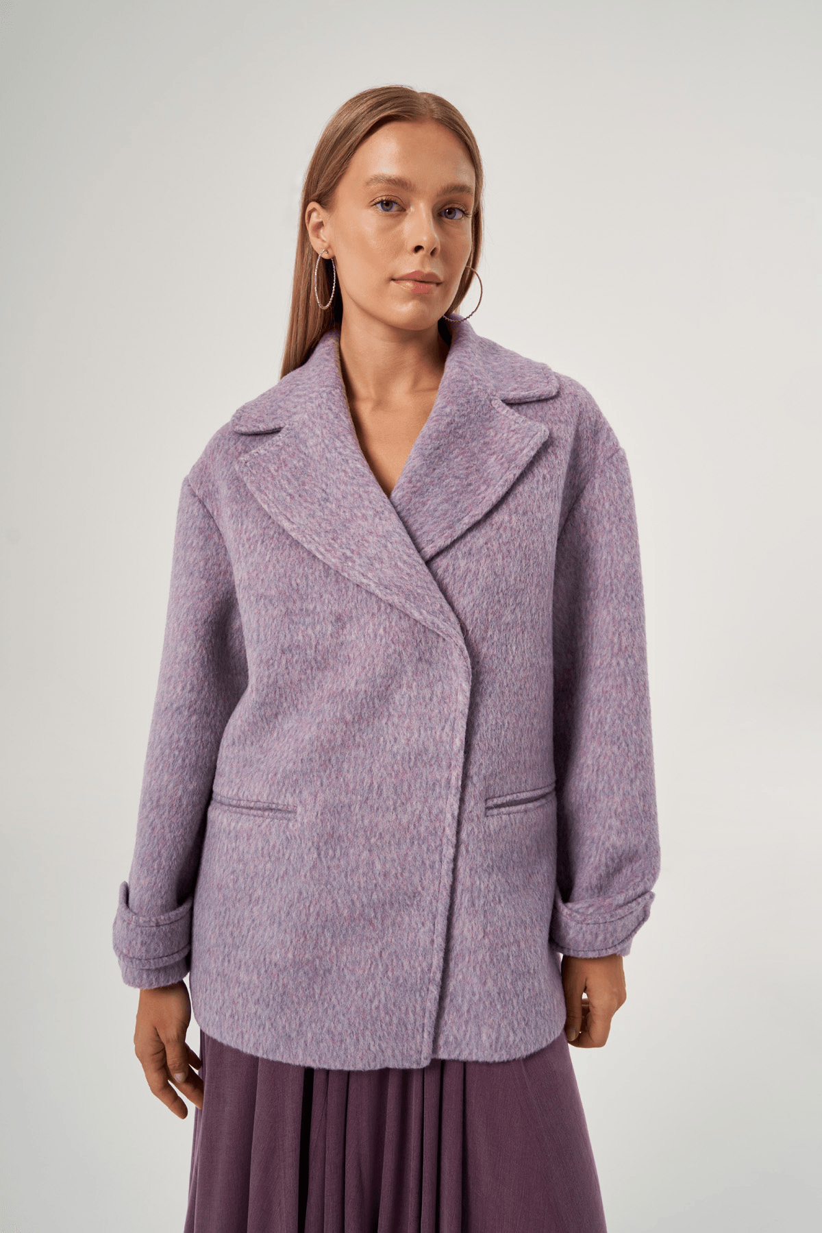 Kaşe Yün Oversize Kısa Kaban 1616 - MOR