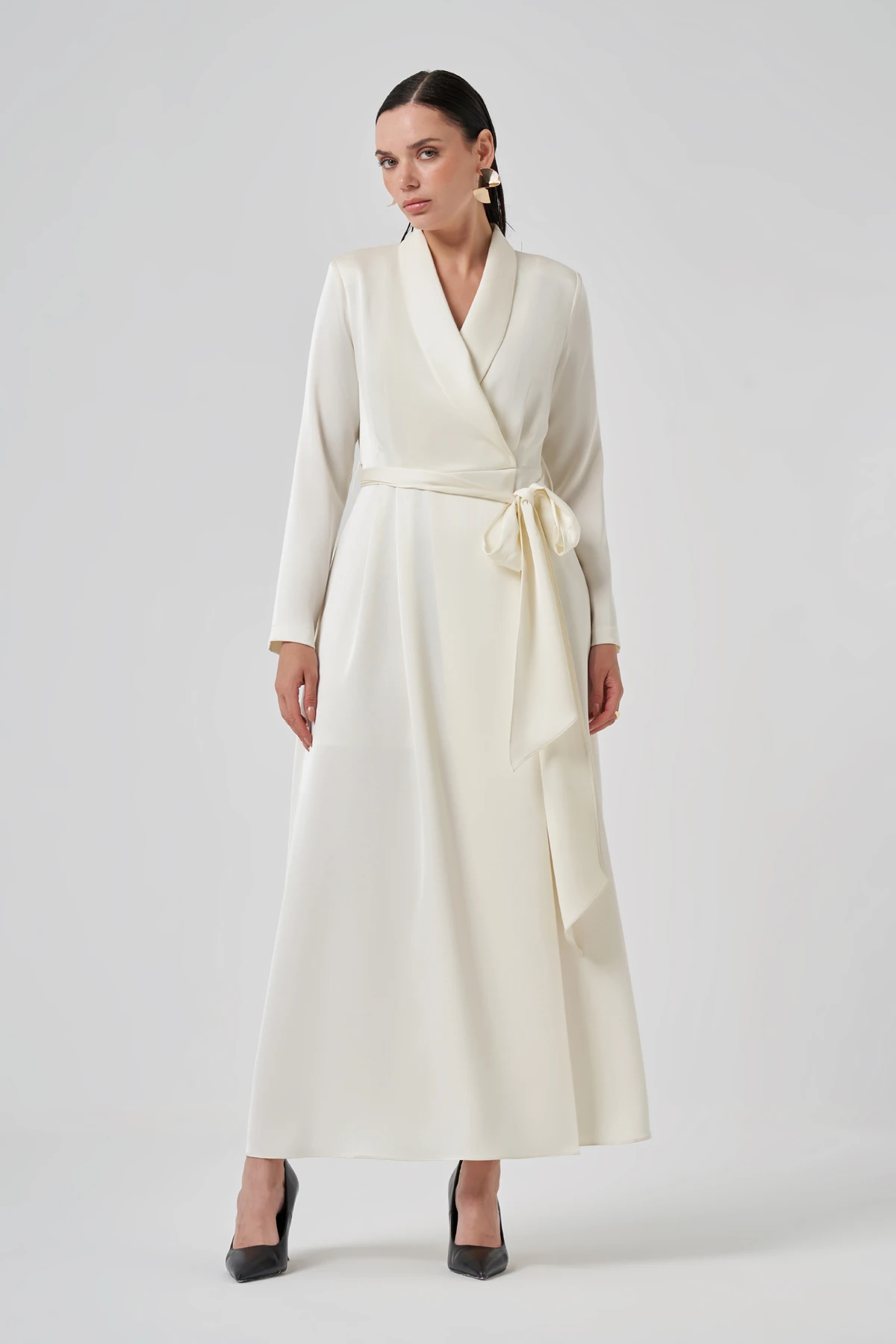 Saten Kuşaklı Kruvaze Elbise 2183 