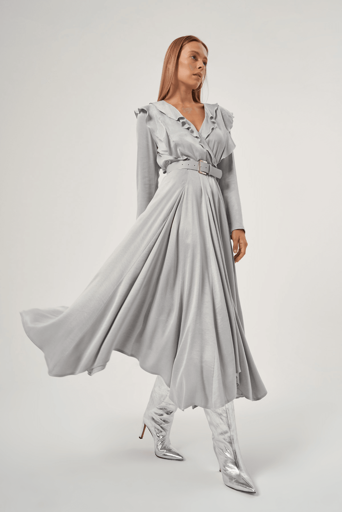 Vegan Deri Kemerli Modal Elbise 2807 