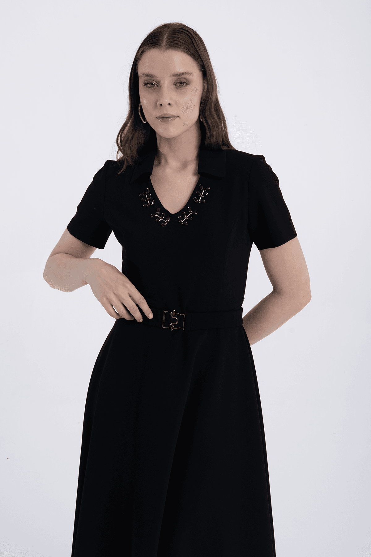 V Yaka Taş İşlemeli Kemerli 2145