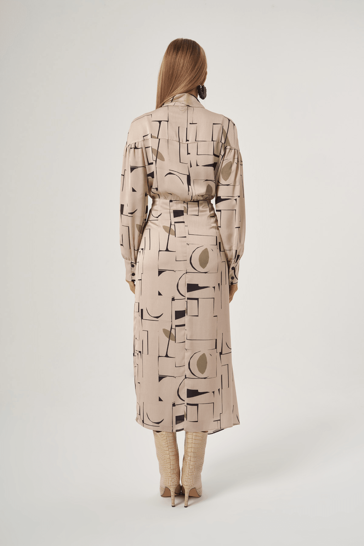 Dik Yakalı Desenli Elbise 2808