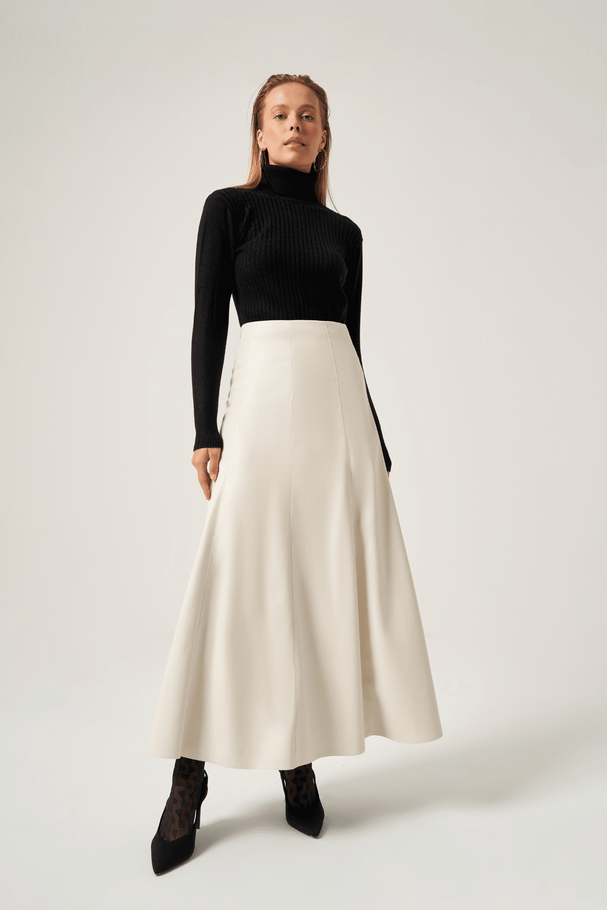 Vegan Deri Yüksek Bel Etek 4800