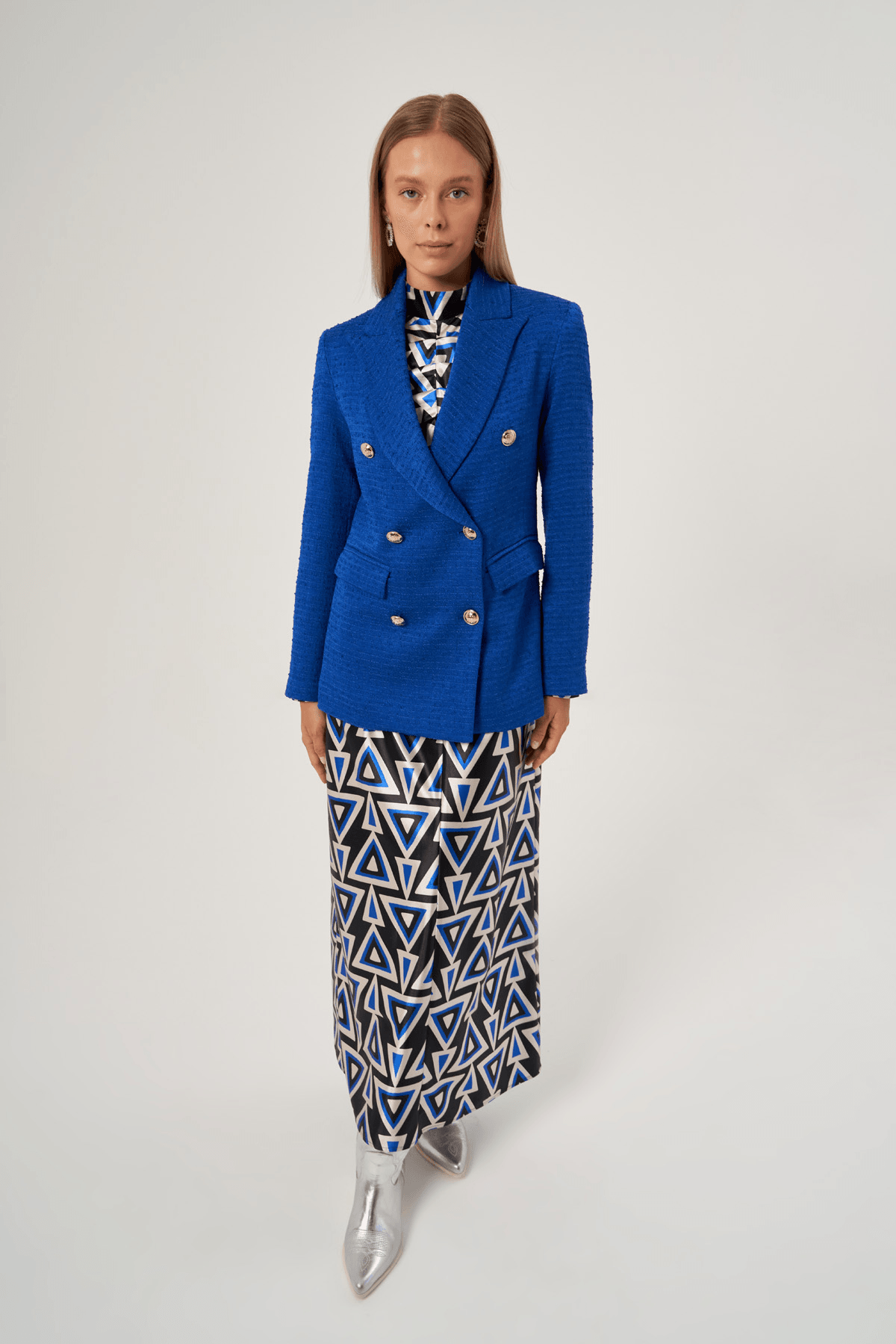 Dokulu Kruvaze Düğmeli Ceket 6610