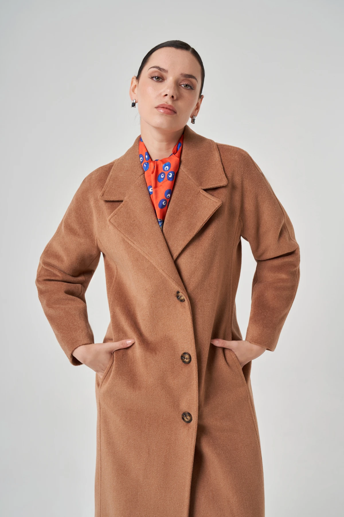 Düğmeli Oversize Kaşe Kaban 1214 - CAMEL