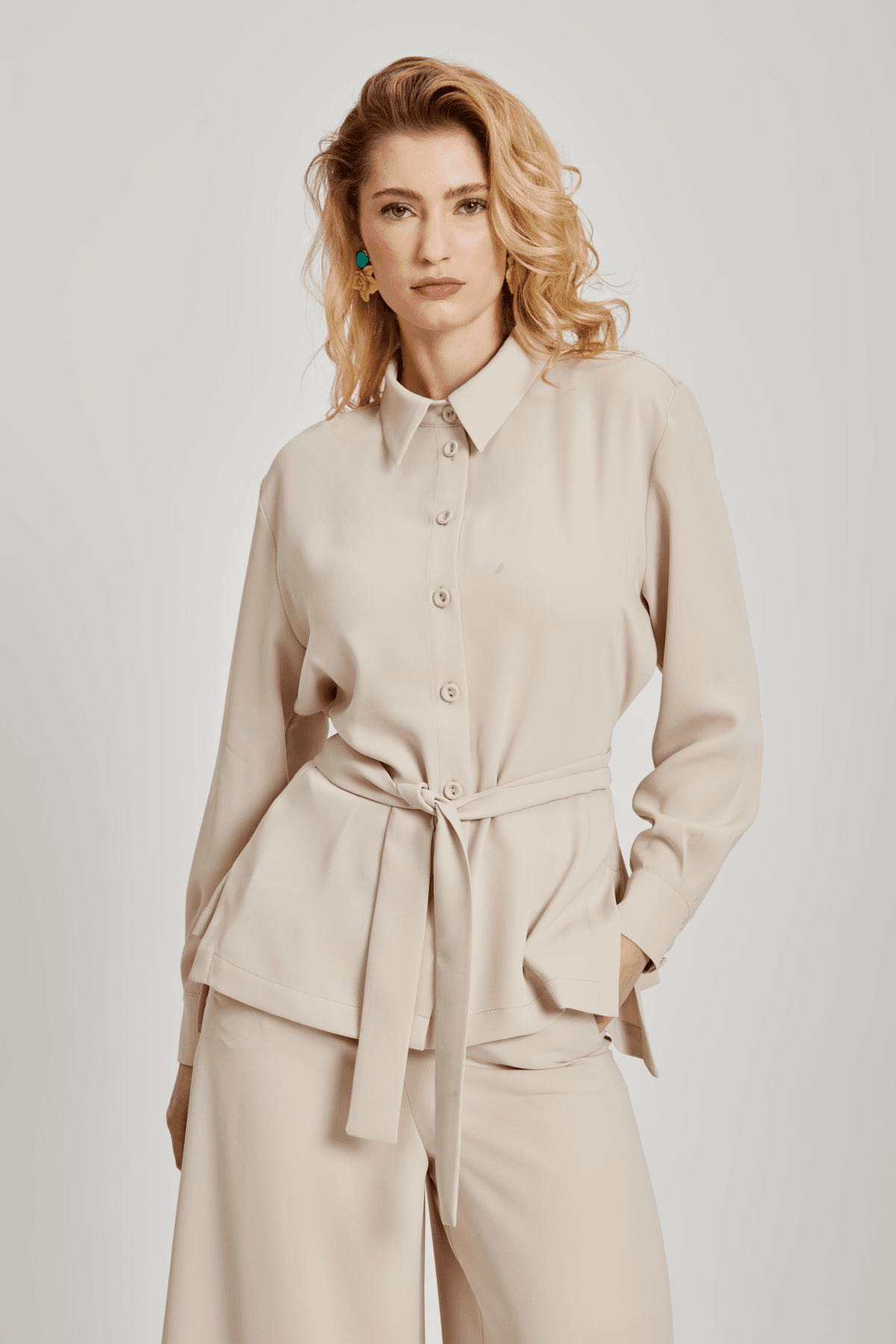 Kuşaklı Pantolon Bluz Takım 8108