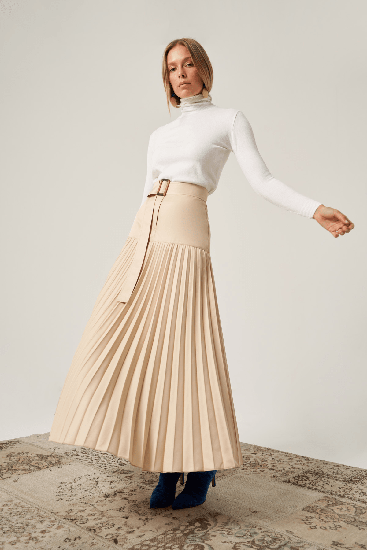 Pamuklu Piliseli Kemerli Etek 4801