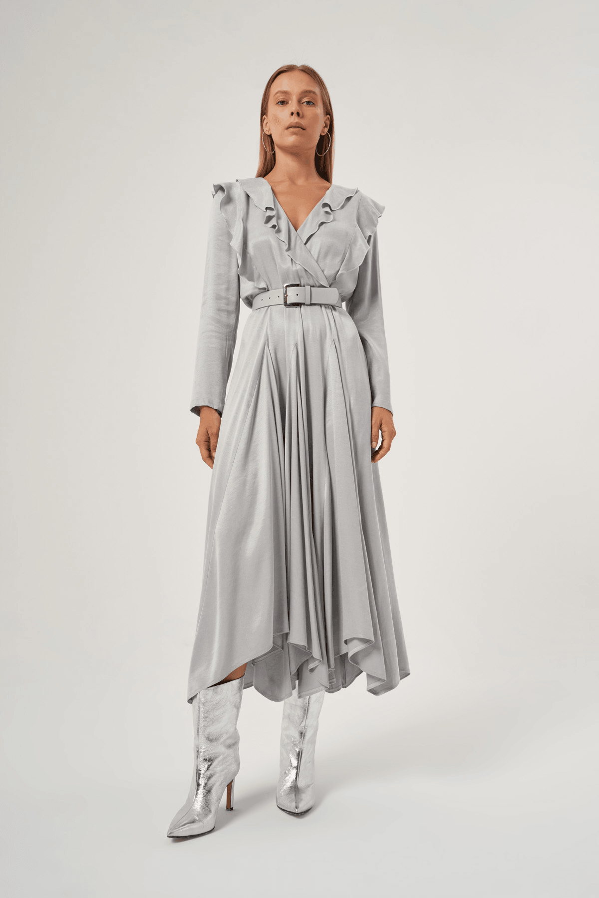 Vegan Deri Kemerli Modal Elbise 2807 