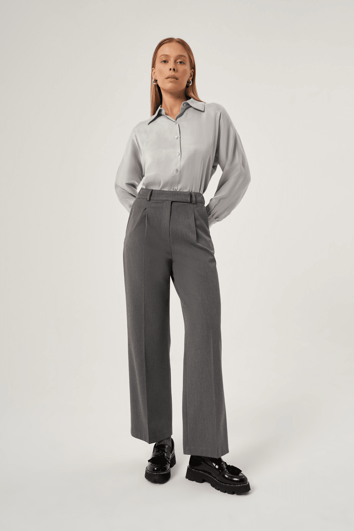 Düz Kesim Gabardin Kumaş Pantolon 5809 - GRİ