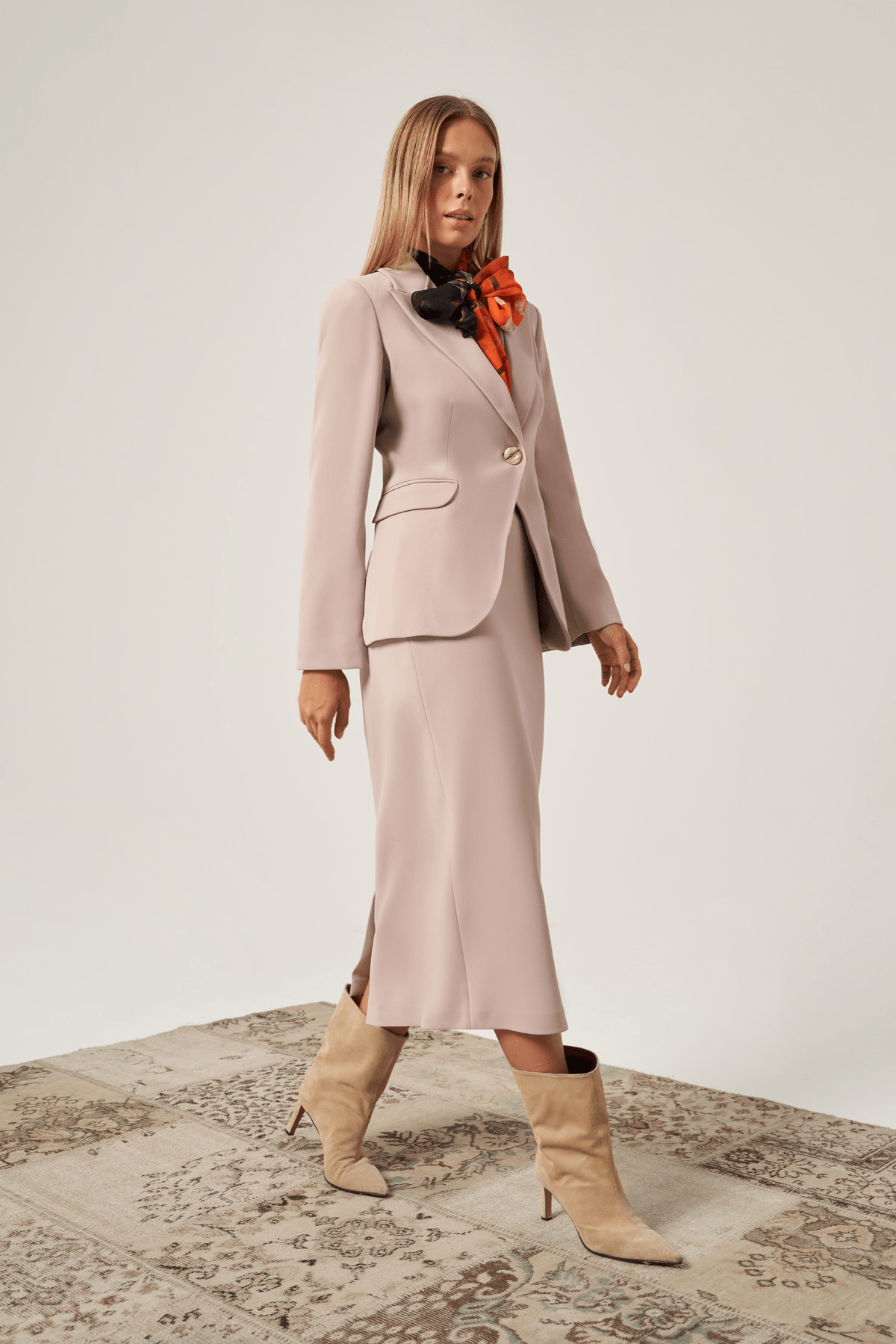 Fularlı Krep Blazer Ceket 6824