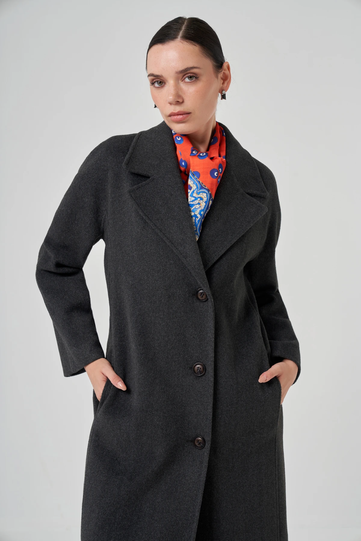 Düğmeli Oversize Kaşe Kaban 1214