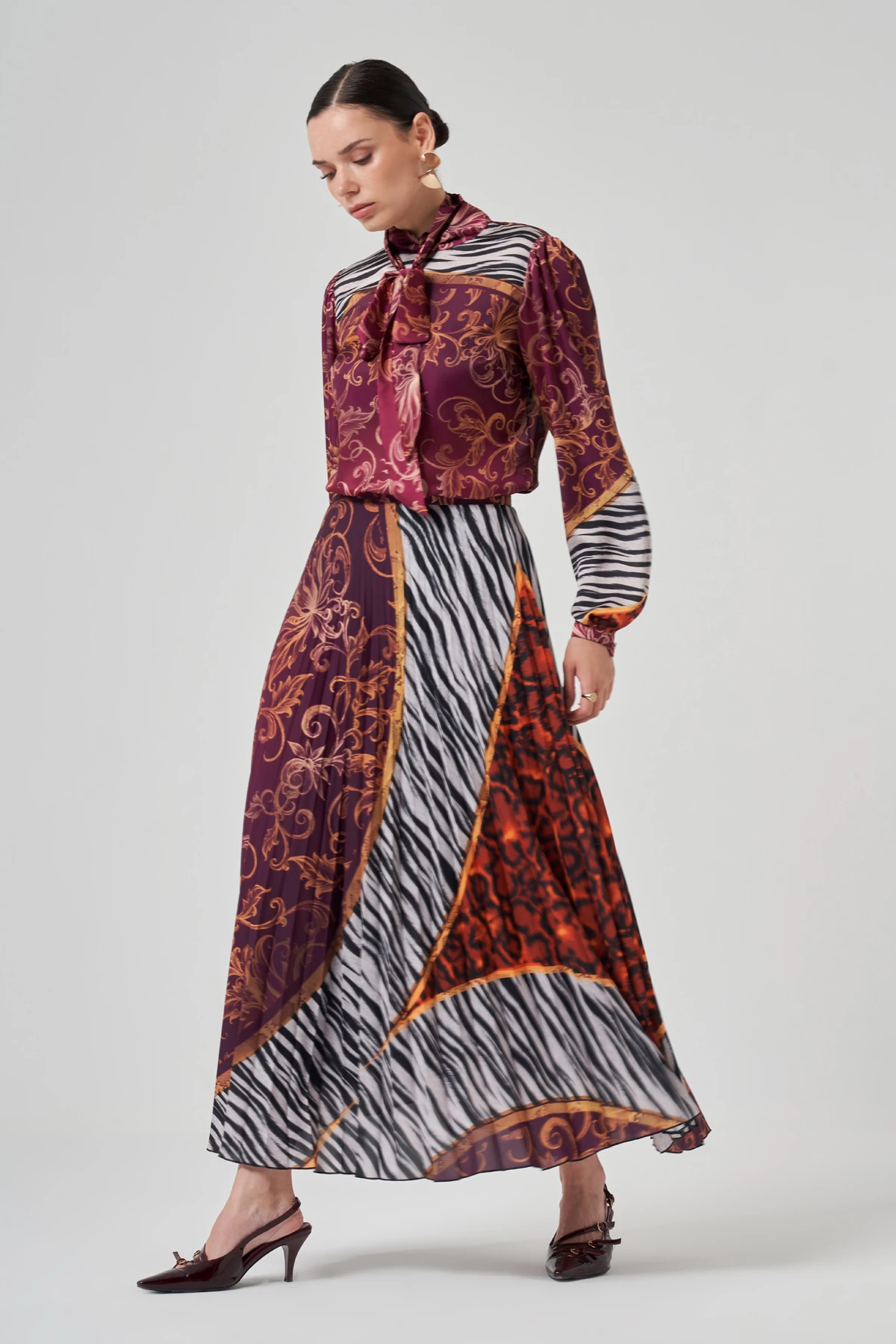 Pileli Desenli Uzun Etek 4203