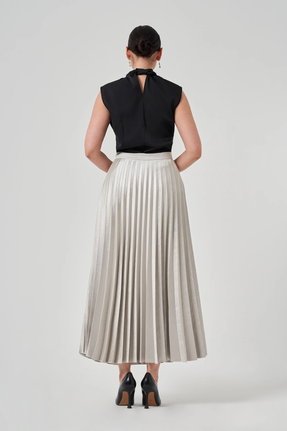 Pileli Metalik Uzun Etek 4205