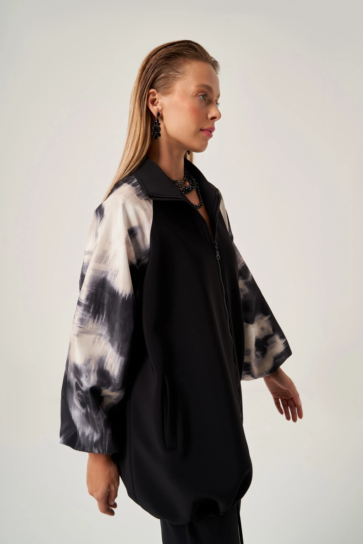 Batik Desenli Oversize Bomber Mont 1804