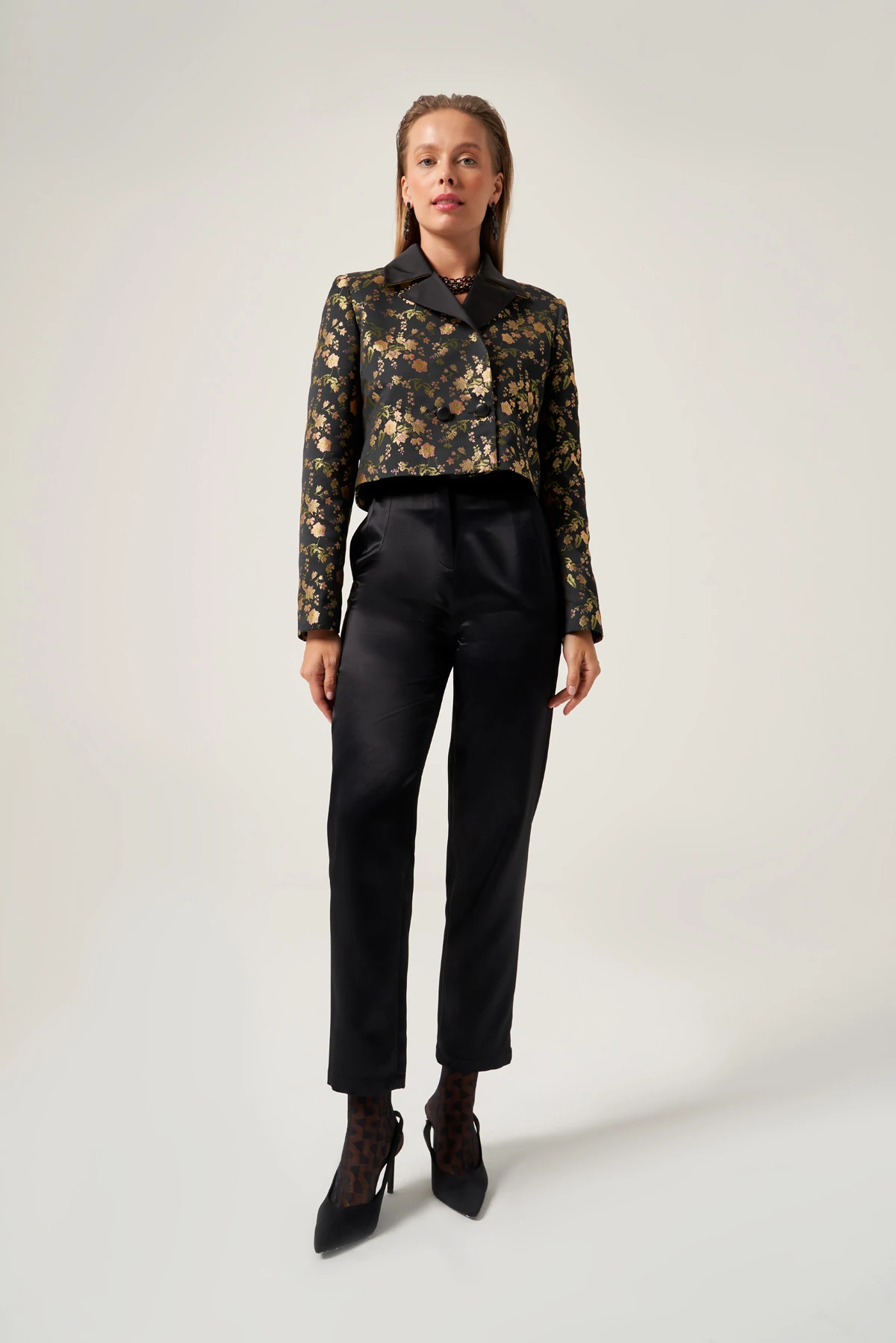 Çiçek Desenli Jakar Ceket 6810