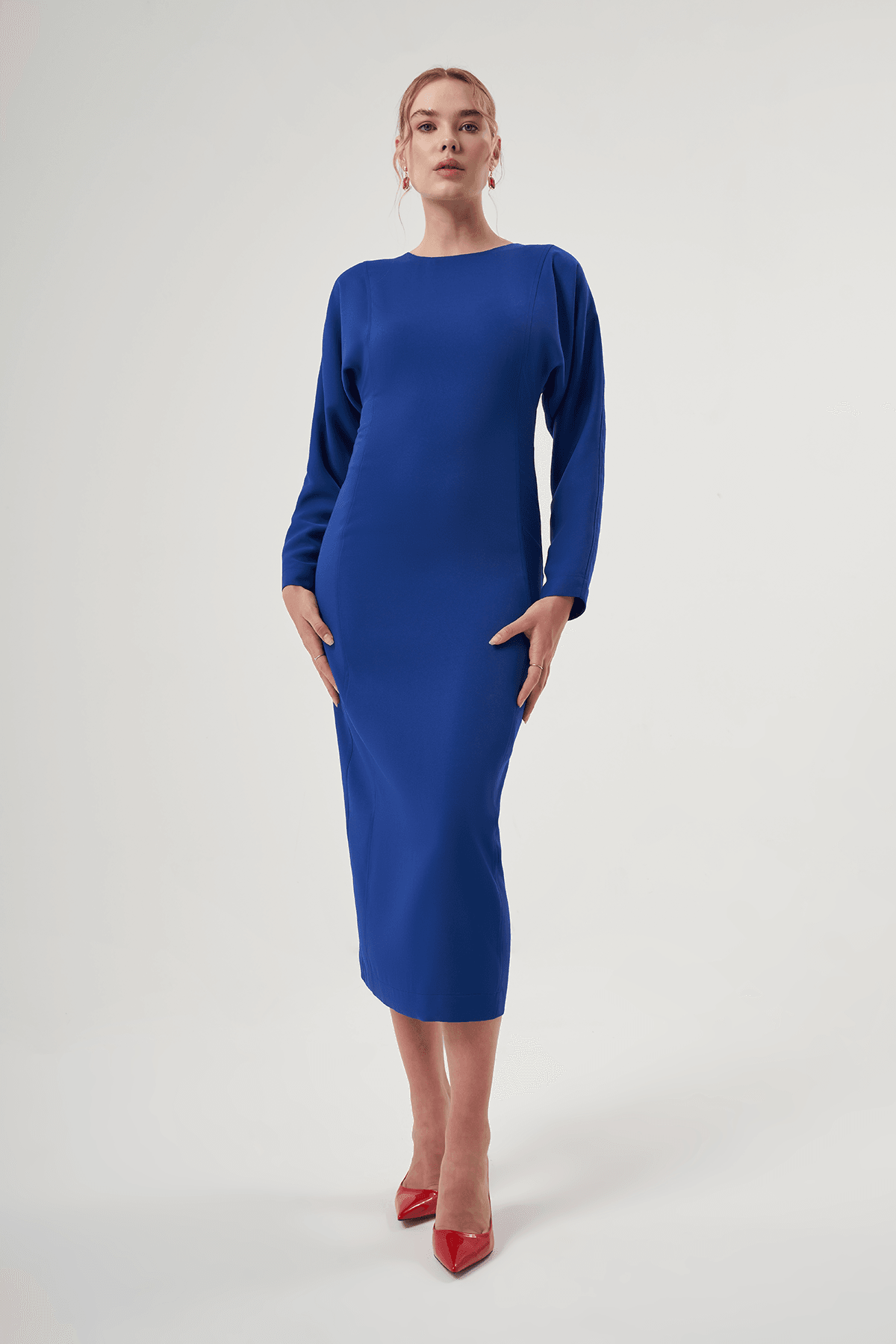 Uzun Kollu Fularlı Elbise 2039