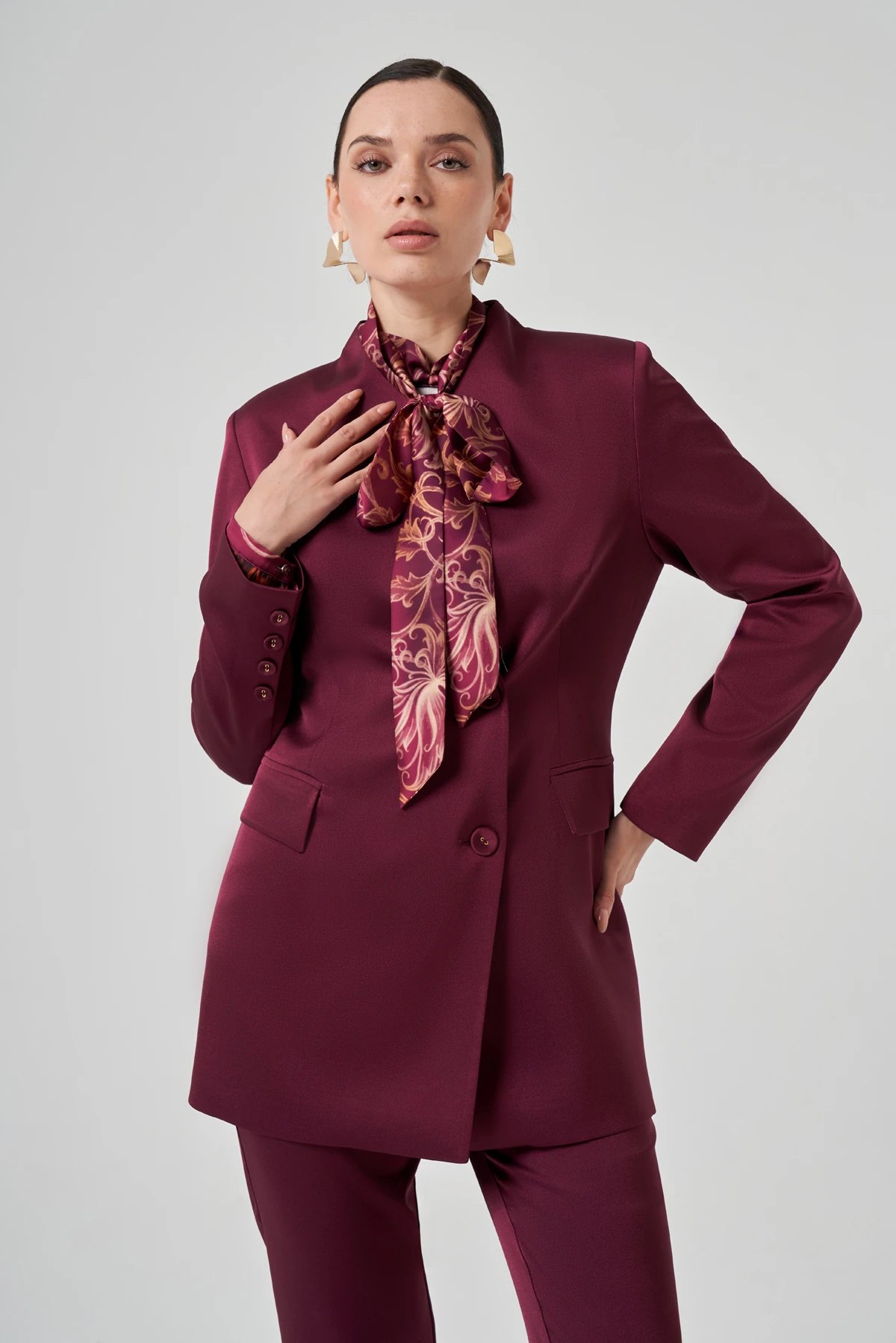 Saten Pantolon Ceket Takım 8202 - MÜRDÜM