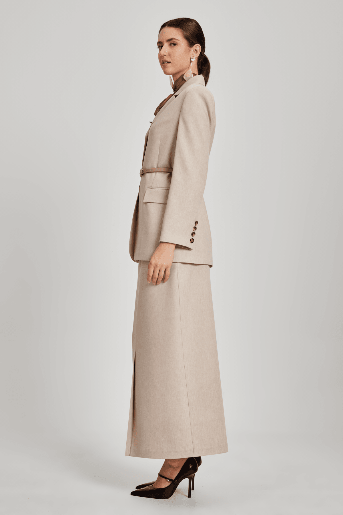 Gabardin Pantolon Etek Kemerli Takım 8123