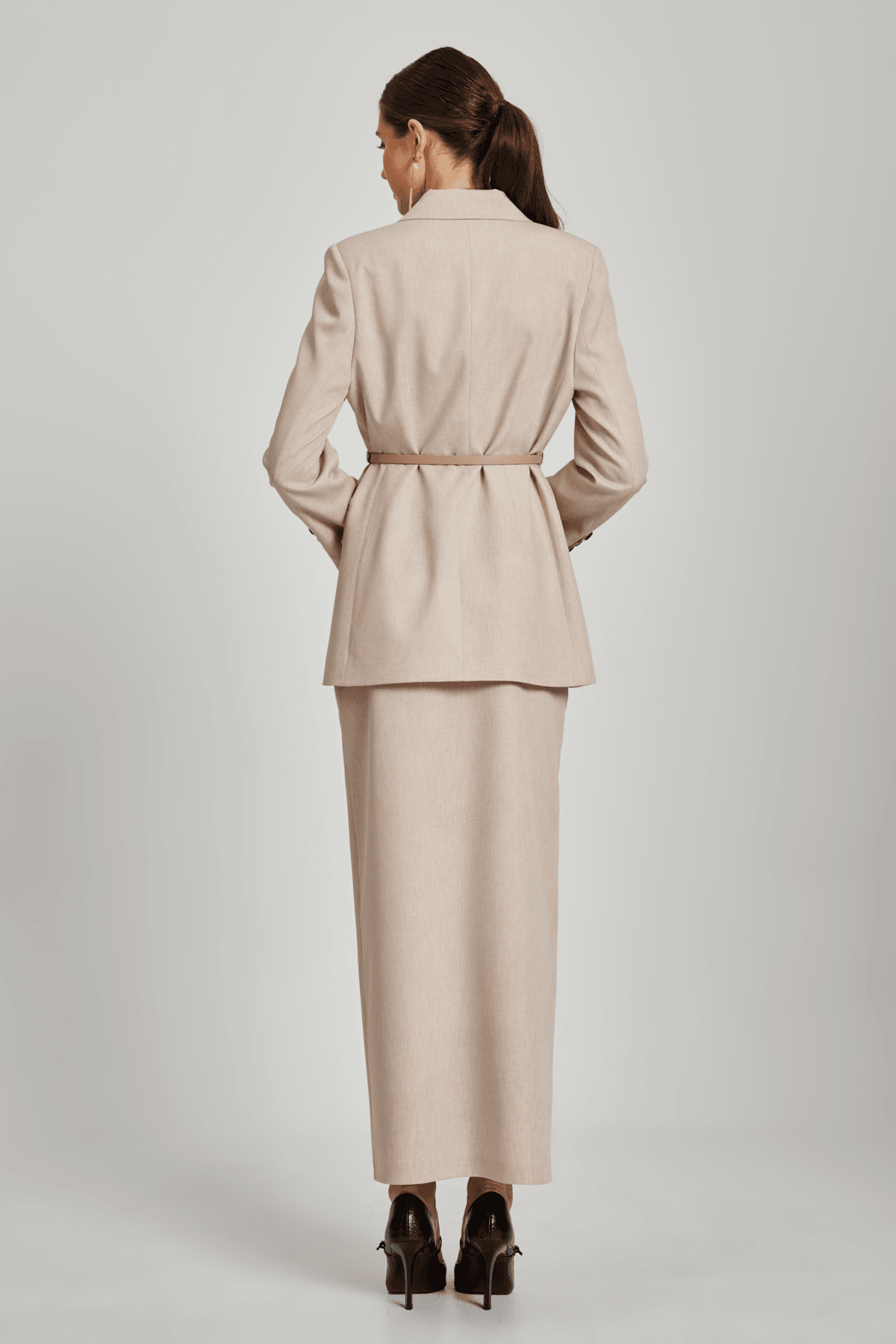 Gabardin Pantolon Etek Kemerli Takım 8123