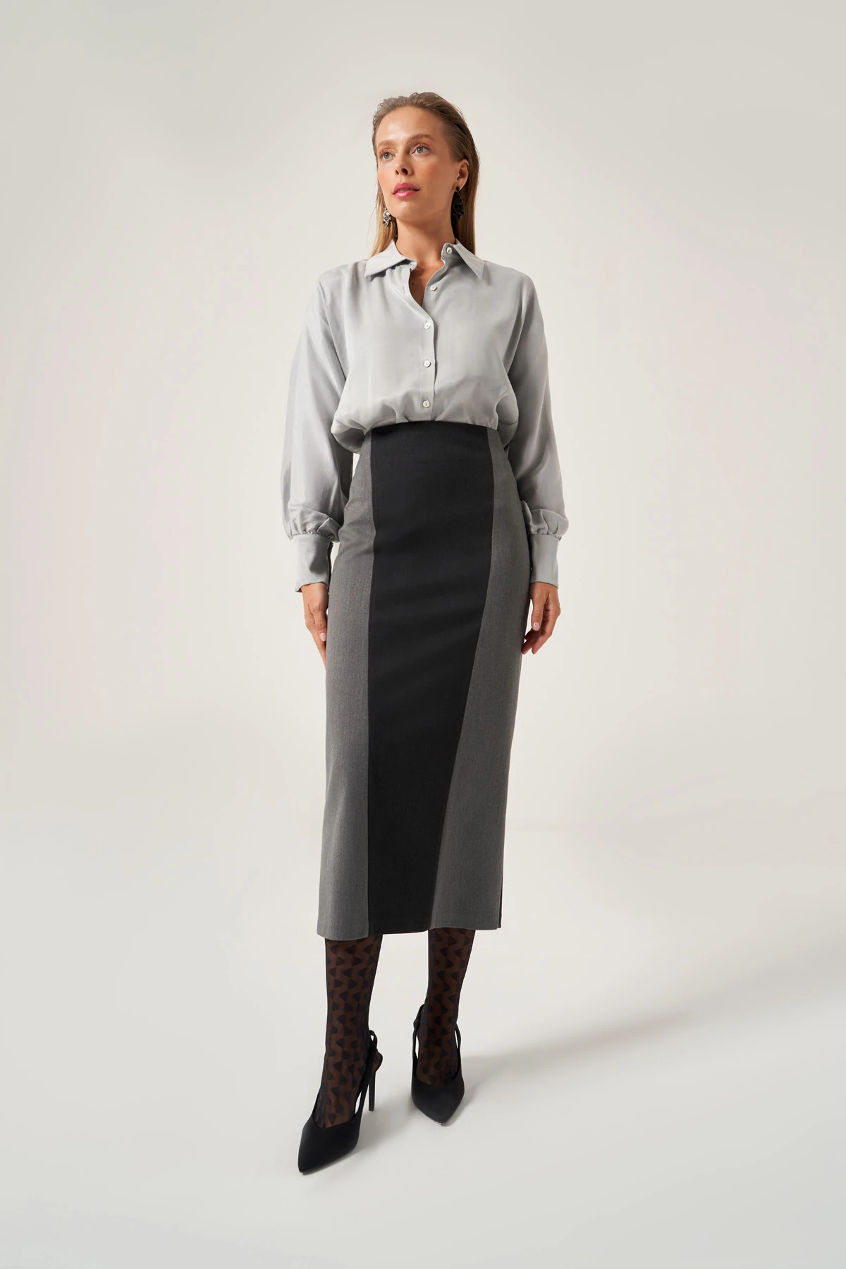 Gabardin İki Renkli Kalem Etek 8806S