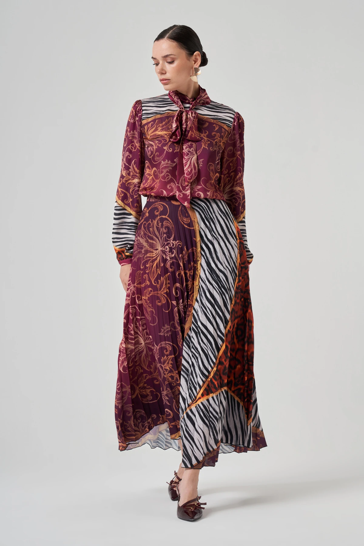 Pileli Desenli Uzun Etek 4203