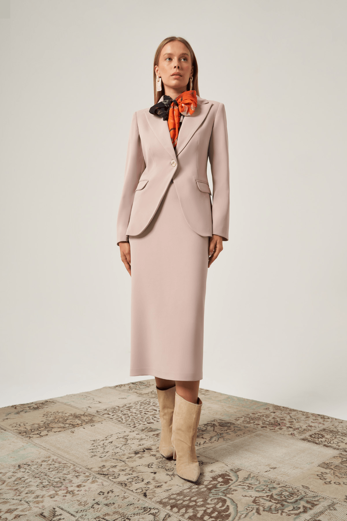 Fularlı Krep Blazer Ceket 6824