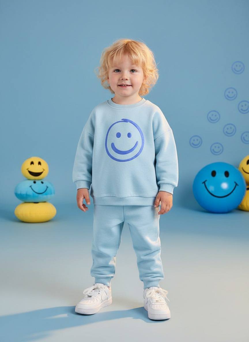 Mavi Smiley Baskılı Takım