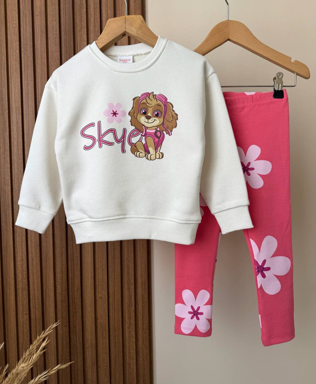 Pembe Çiçekli Paw Patrol Skye Taytlı Takım