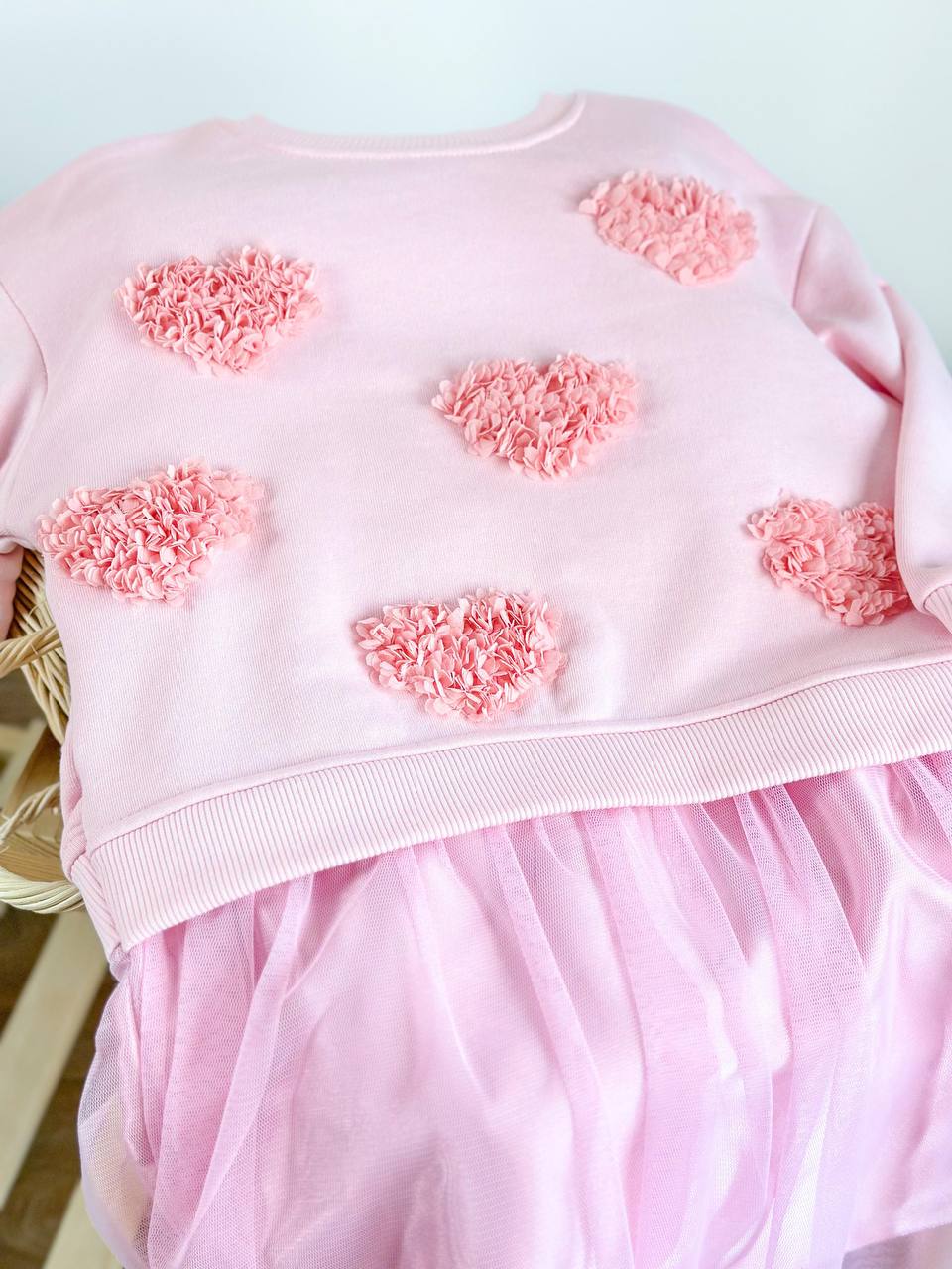 Pembe Kalp Nakışlı Tütü Elbise