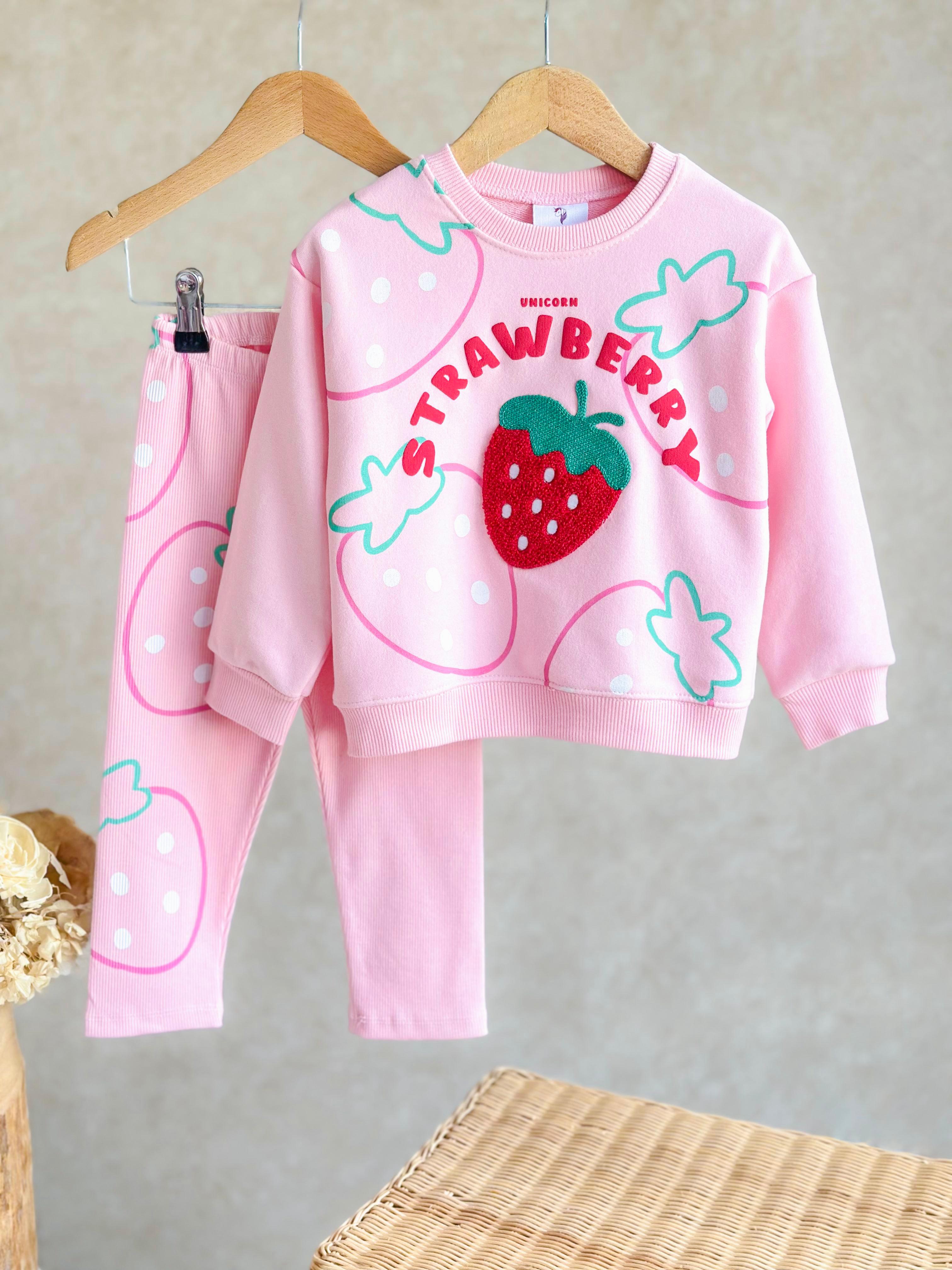 Pembe Çilek Nakış İşlemeli Taytlı Takım