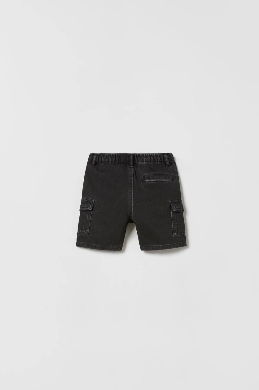 Siyah Denim Kargo Cepli Şort