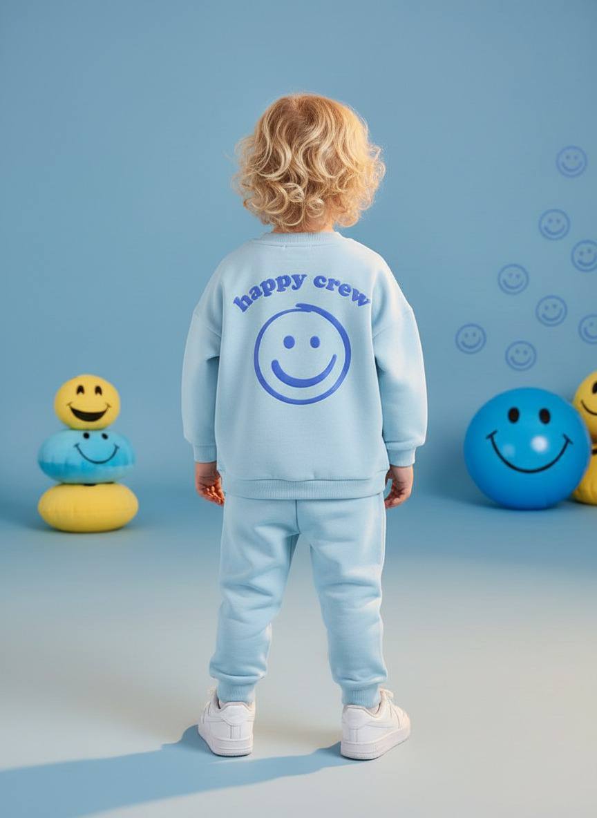 Mavi Smiley Baskılı Takım