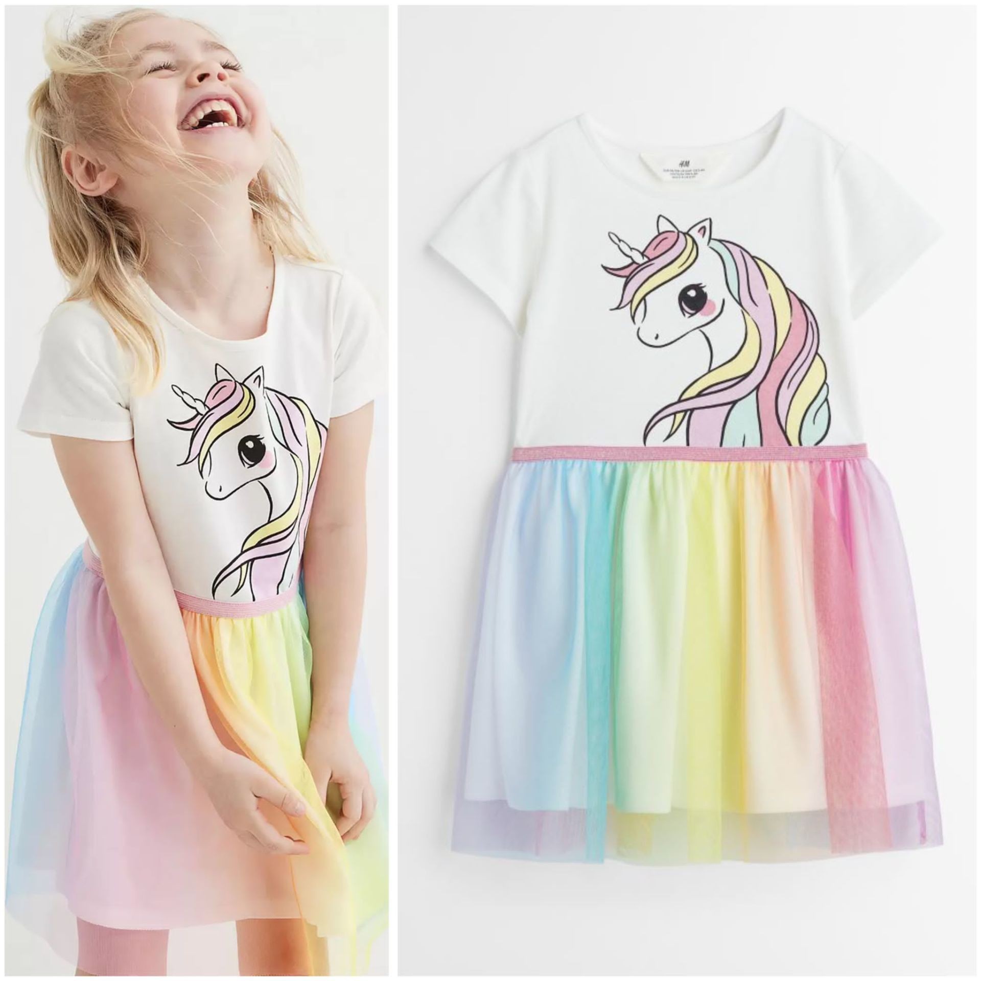 Unicorn Baskılı Rengarenk Tütülü Elbise