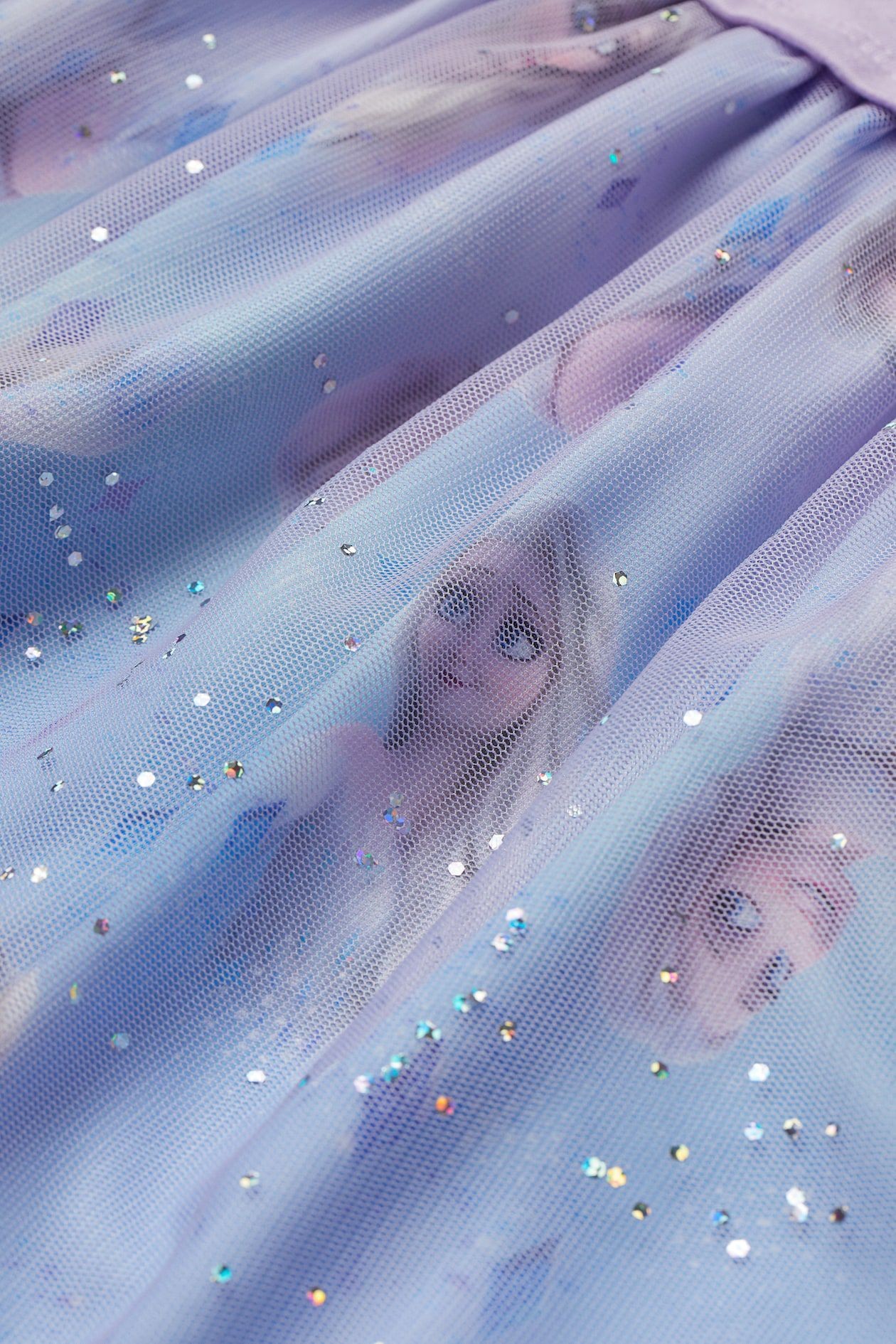 Pembe Lila Elsa Baskılı Rengarenk Tütülü Elbise