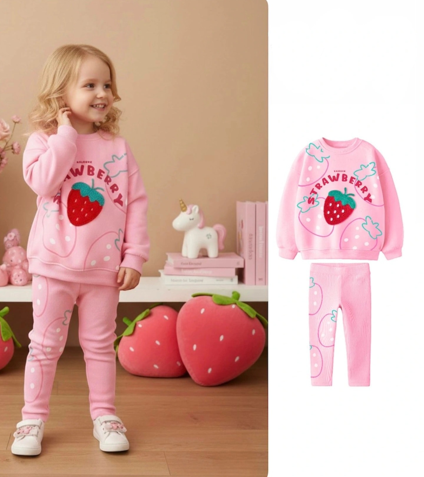 Pembe Çilek Nakış İşlemeli Taytlı Takım