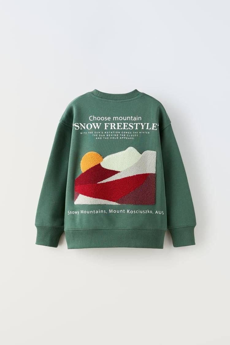 Yeşil Süzene Nakışlı Şardonlu Sweatshirt