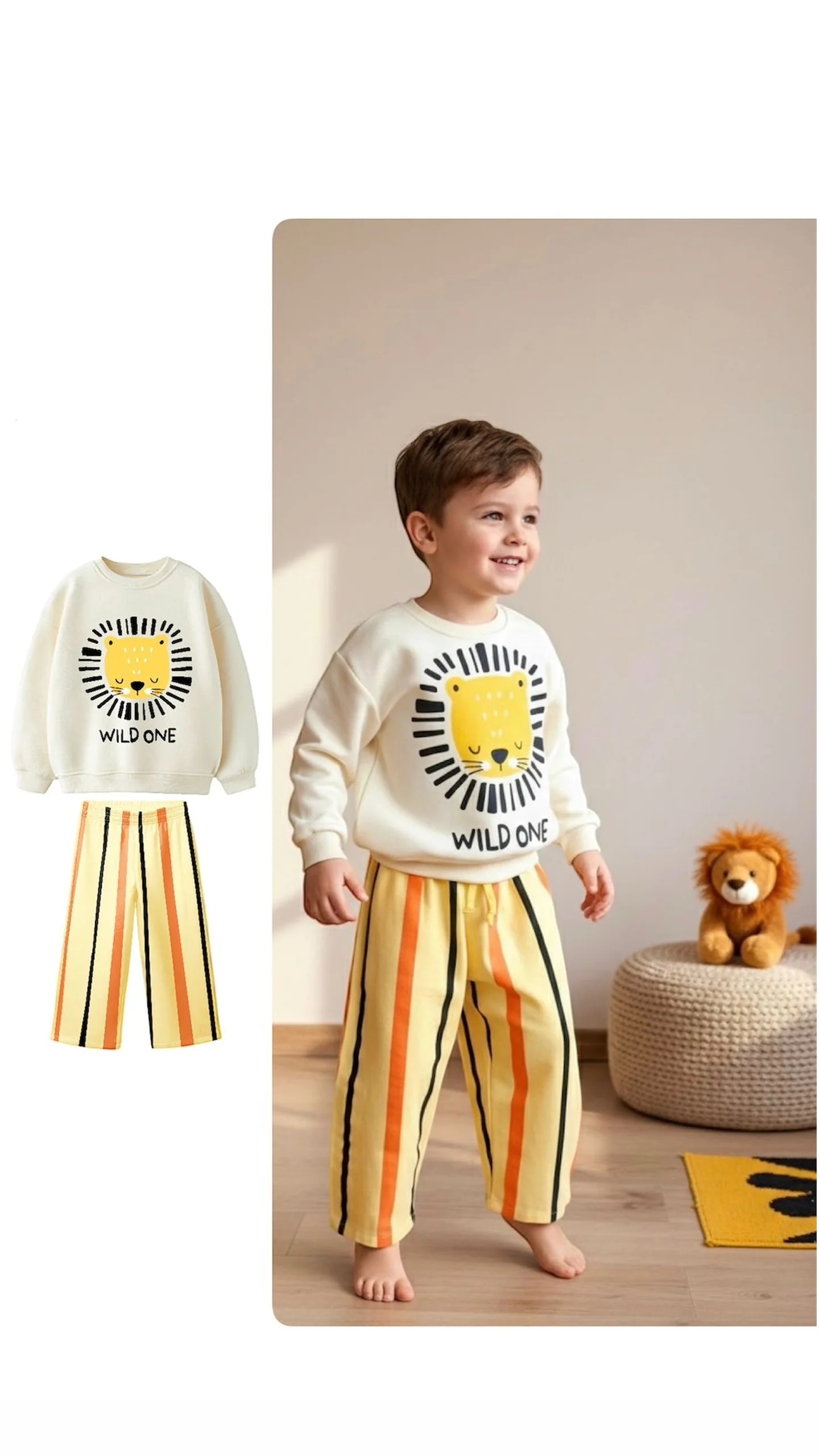 Sweet Lion Wild On Sarı Turuncu Canvas Dokuma Pantolonlu Takım 