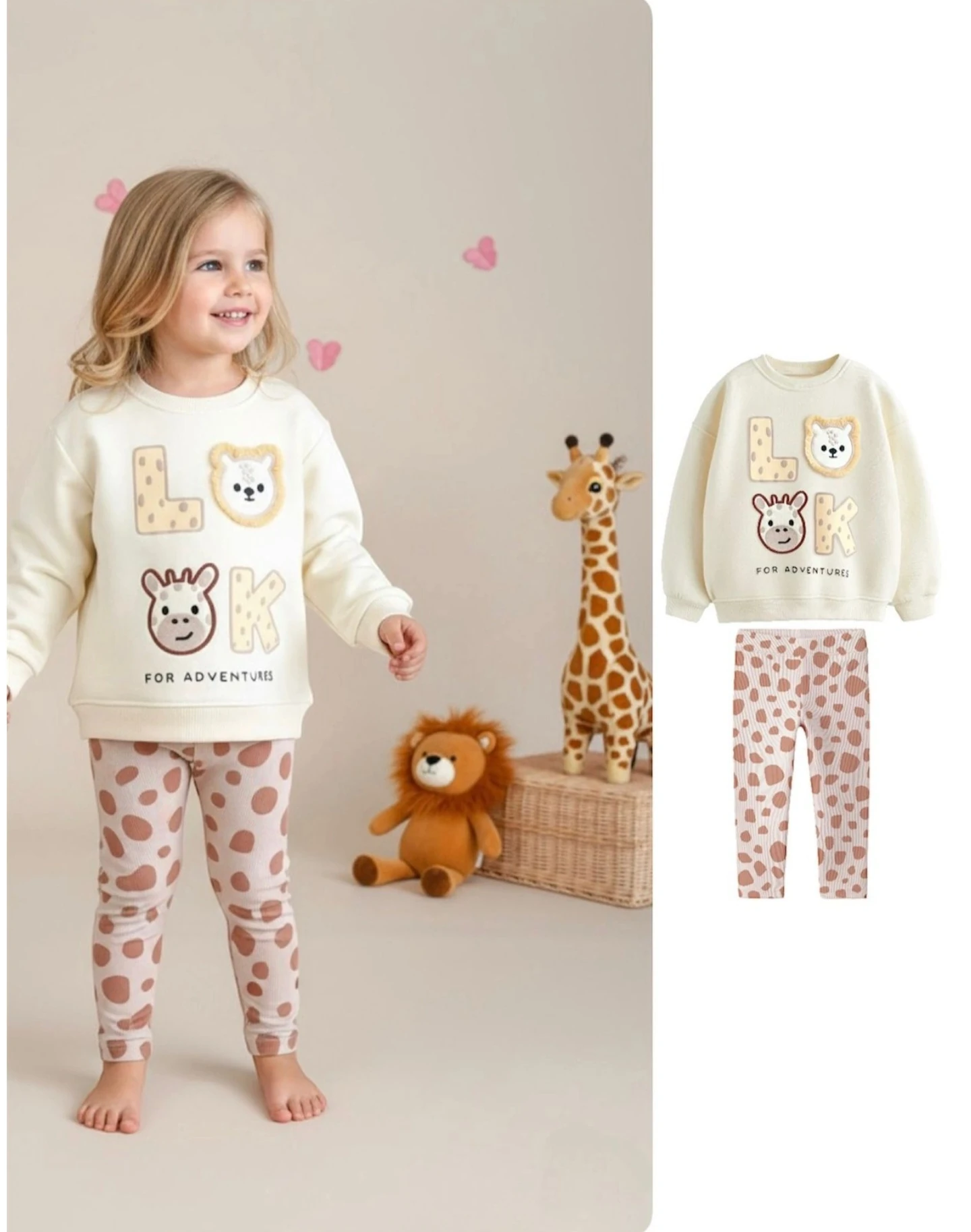 Ekru Kahve Minik Dostlar Süzene Nakışlı Taytlı Takım 