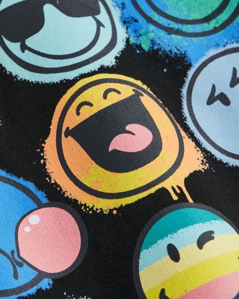 Siyah Şardonlu Emoji Baskılı Sweatshirt