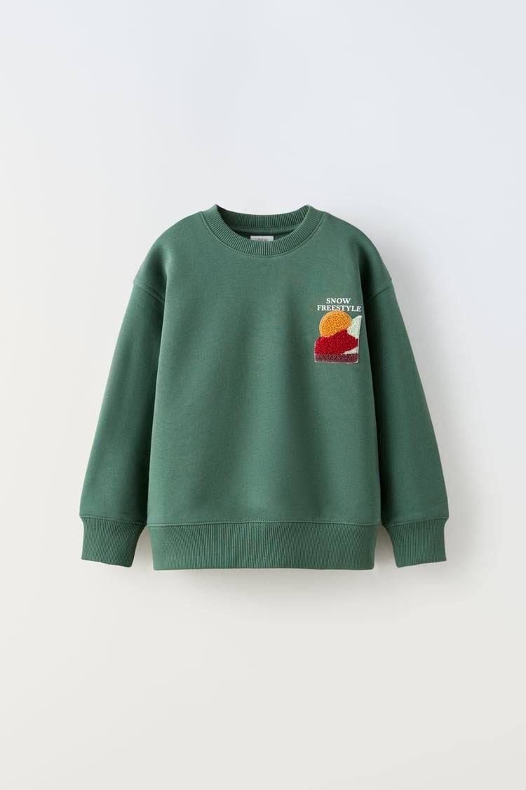 Yeşil Süzene Nakışlı Şardonlu Sweatshirt
