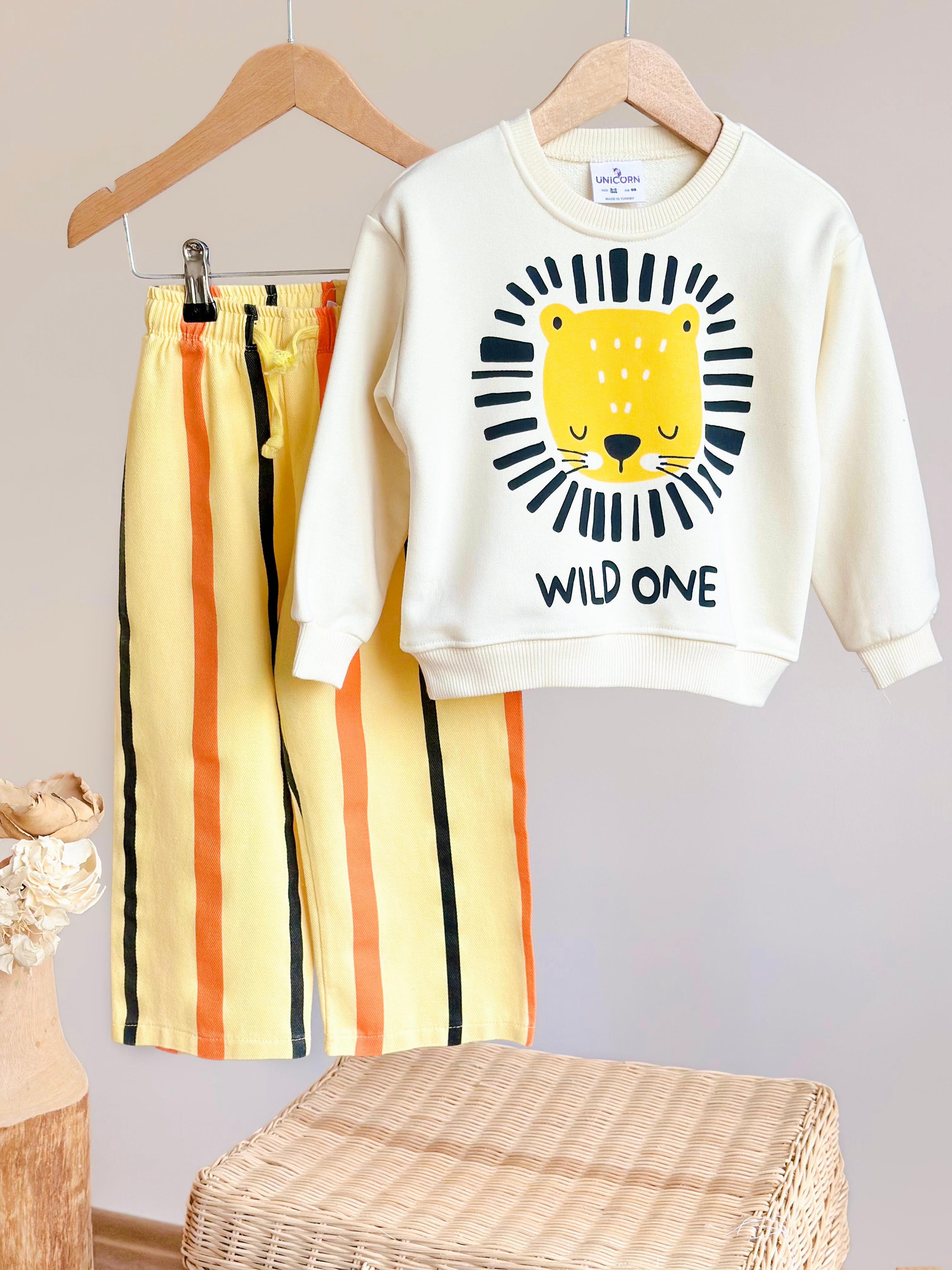 Sweet Lion Wild On Sarı Turuncu Canvas Dokuma Pantolonlu Takım 