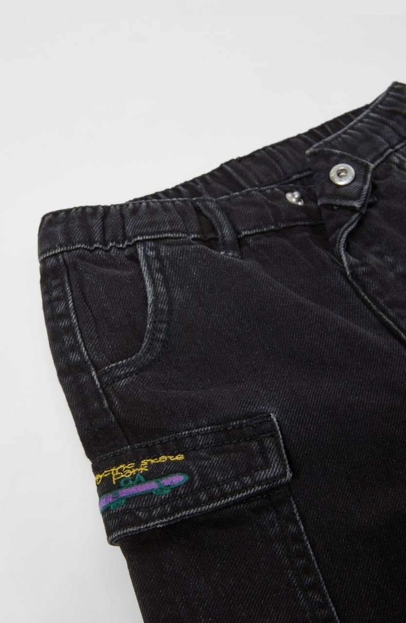 Siyah Denim Kargo Cepli Şort