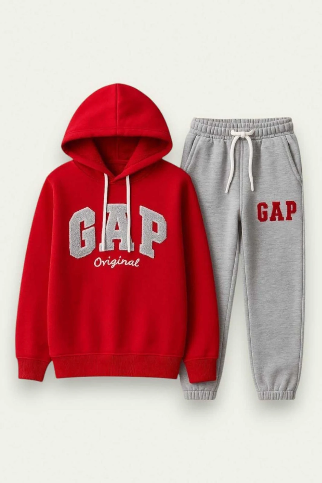Kırmızı Gri Kapüşonlu Süzene Logo Nakışlı Kışlık Takım 