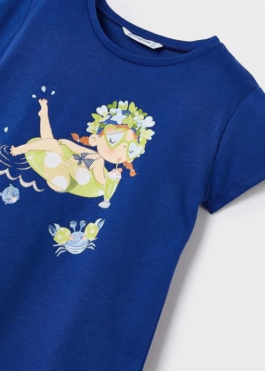 Saks Mavisi Yüzen Kız Görselli Tişört